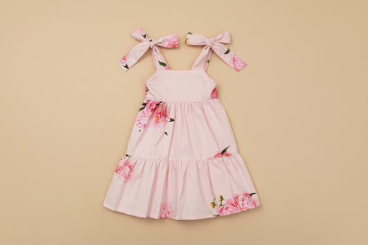 Pink PHI with peonies midi dress