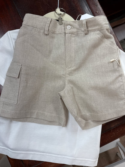 Set met linnen short zandkleur - Baby Gi