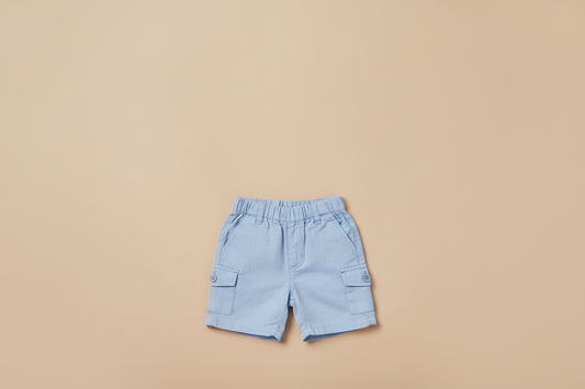 Polo wit met short linnen blauw - Baby Gi