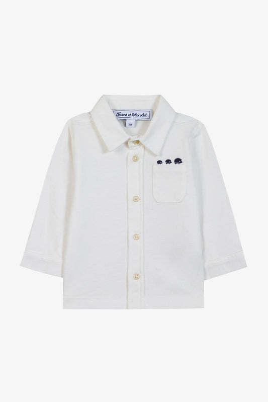 Overhemd blouse stretch Wit / Lichtblauw