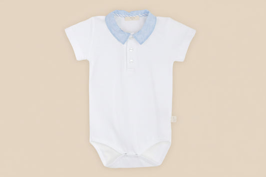 Romper polo wit met short linnen blauw - Baby Gi