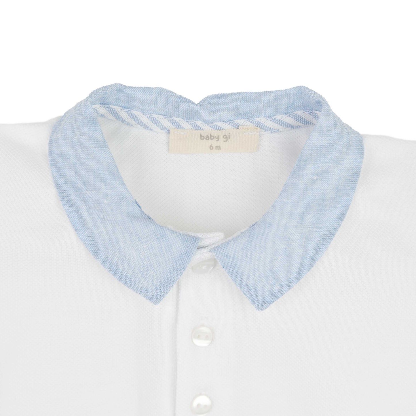 Romper polo wit met short linnen blauw - Baby Gi